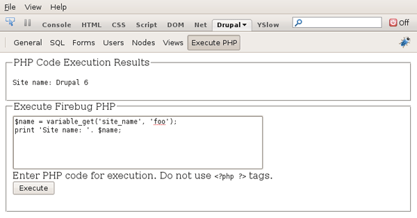 Drupal for Firebug 执行PHP面板